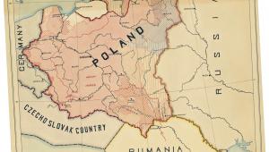 Mapa z sugerowanymi granicami Polski przygotowana przez Romana Dmowskiego dla prezydenta Woodrowa Wilsona