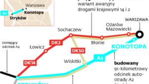 Objazdy na autostradzie A2